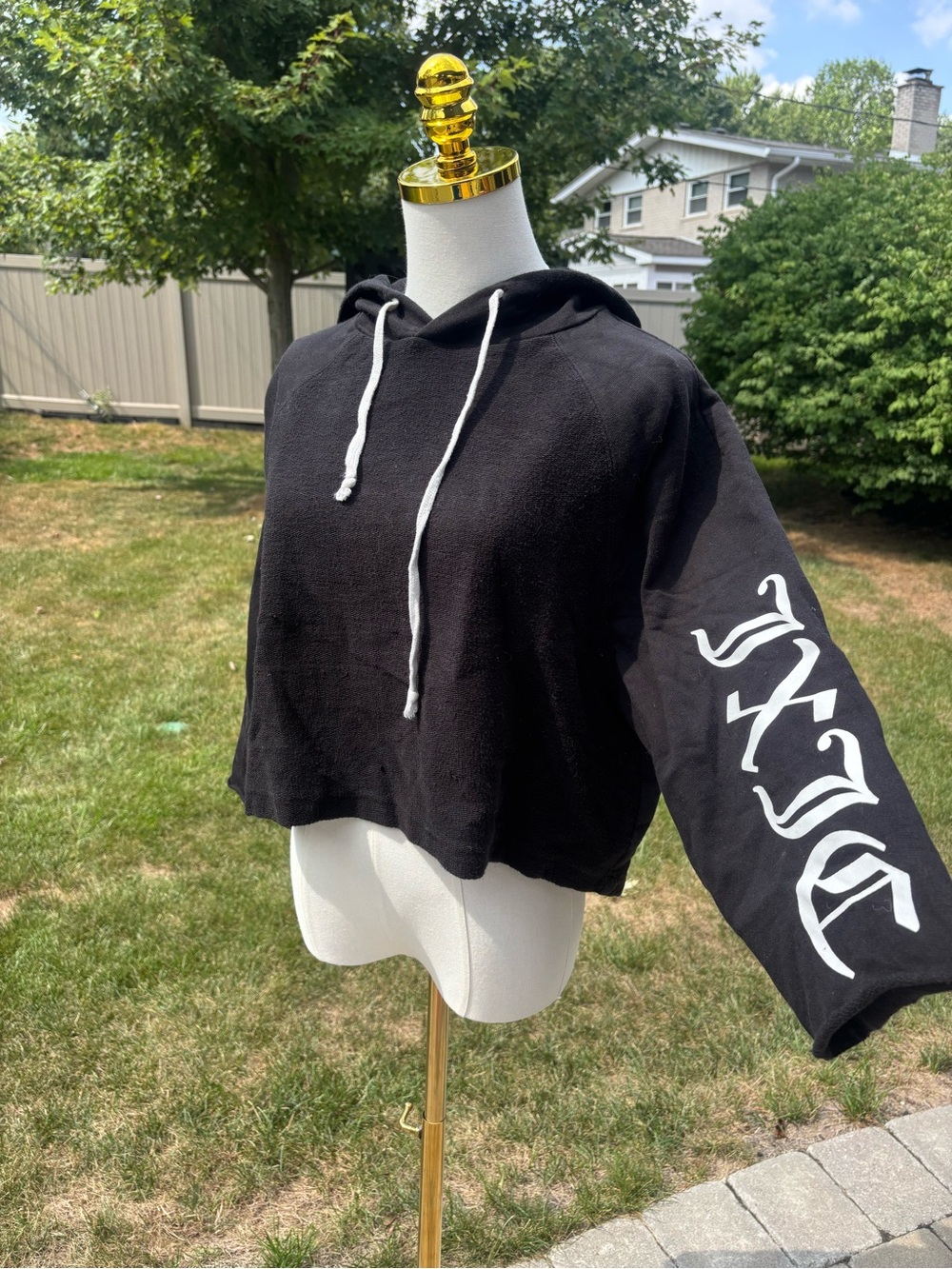 Juicy Couture Black Cropped Hoodie with White Sleeve Script